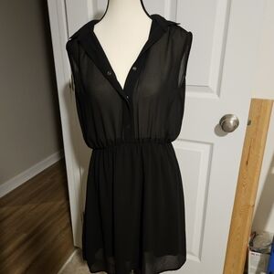 Black Sleeveless Button-Front Chiffon Dress